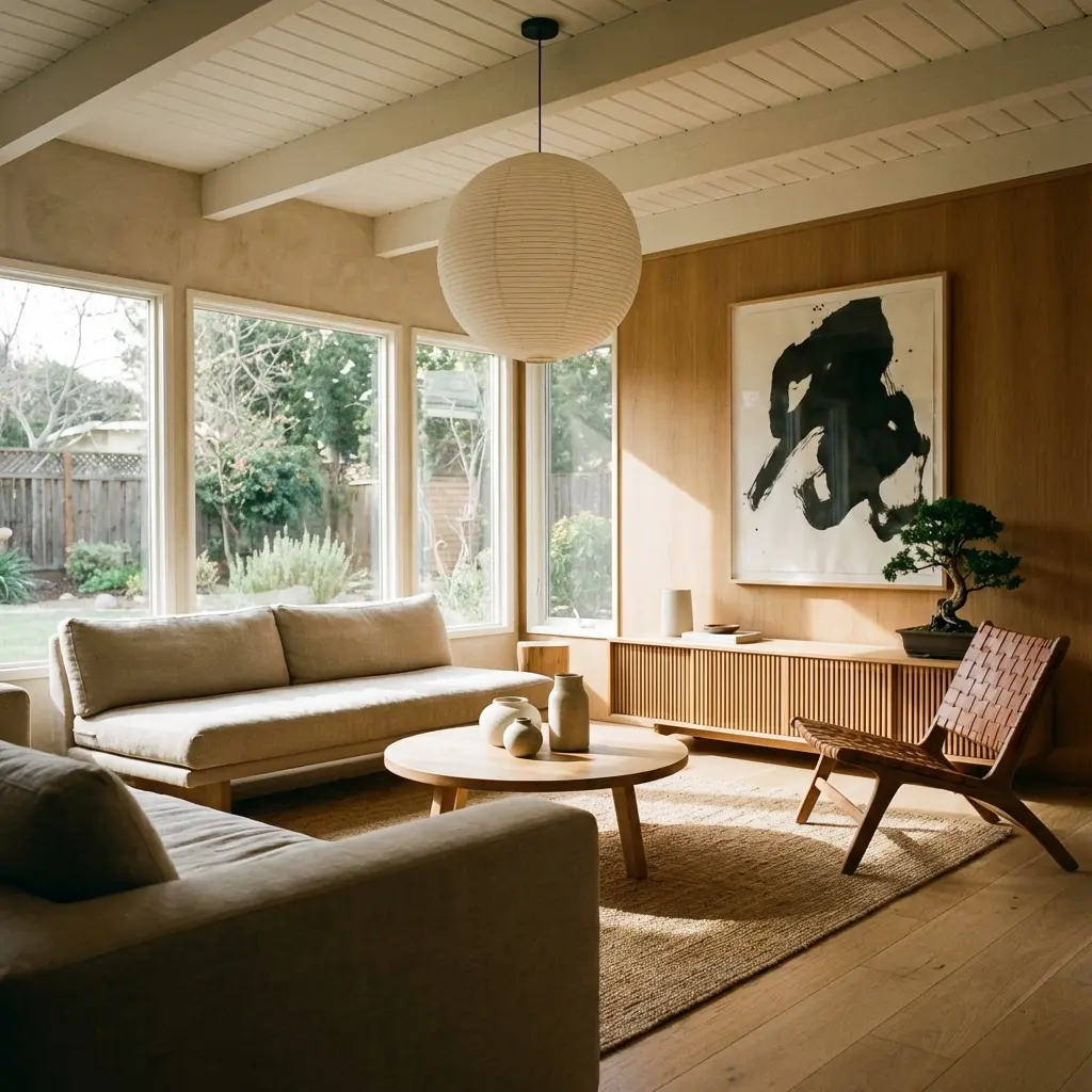 Middle aged woman planning home decor with AI interior design app